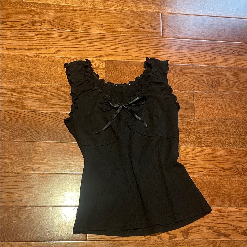 Brandy Melville Black Ruffled Tank with Bow